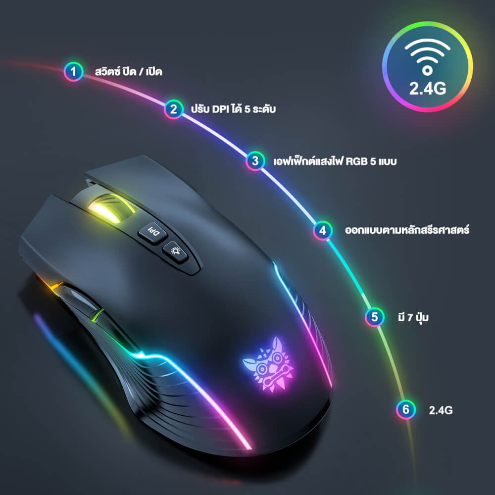 เมาส์เกมมิ่งไร้สาย ONIKUMA MIZU WIRELESS GAMING MOUSE - สีดำ